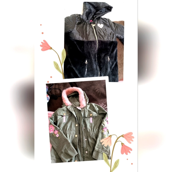2 Jackets!!Betsey Johnson Faux Fur Little Lass Embroidered Girls Jackets Sz 7/8 - Picture 1 of 12